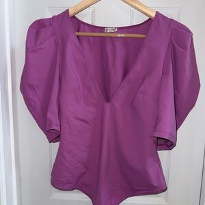 Free People Intimately Va Va Voop Bodysuit Womens M Wilderberry Puff Sleeve